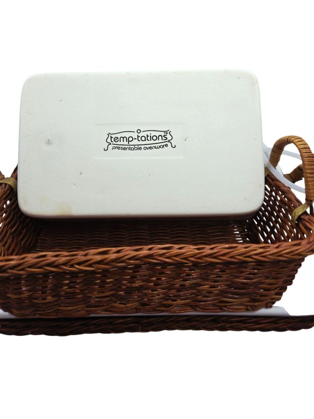Temp-Tations Ceramic Serving Dishes Wicker Baskets Set Of 2 Rustic Brown White - Picture 4 of 14